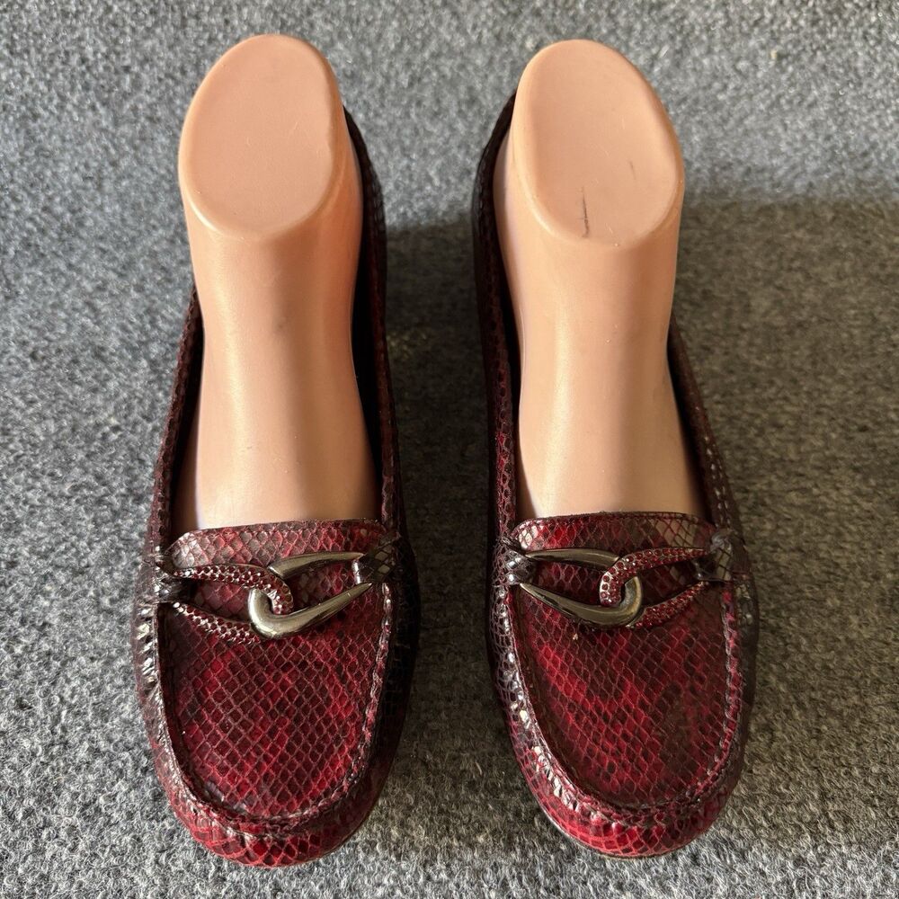 Stuart Weitzman Snake Print Leather Slip-On Loafer Flats Red Women’s 10 $430